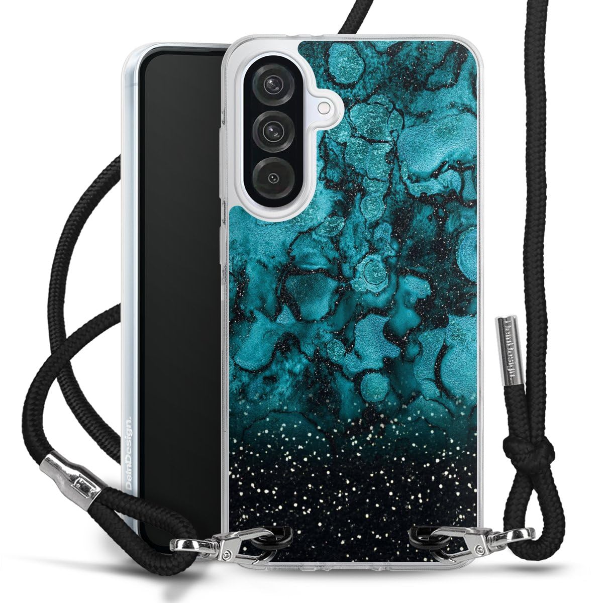 DeinDesign Carry Case kompatibel mit Samsung Galaxy A56 5G Hülle mit Band Handykette zum Umhängen schwarz Blau Space Galaxie