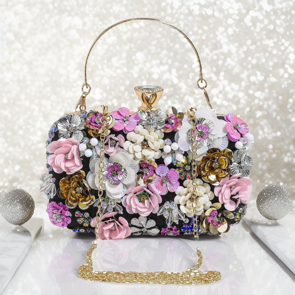 Evening Bag Beaded Clutch Purses for Women Flower Clutch Floral Purse Handbag Wedding Guest Dress Party Clutches Fancy - Image 3
