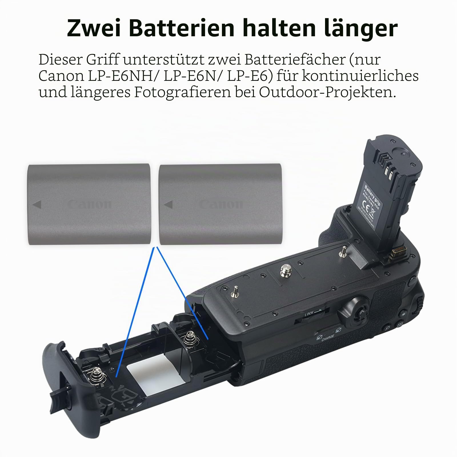 Verbesserter R5/R6 Batteriegriff BG-R10, kompatibel mit Canon EOS R5 R5C R6 R6 Mark II Kameras, Synchronisation der Funktionen, bietet Platz für 2 LP-E6/N/NH wiederaufladbare Lithium-Ionen-Akkus