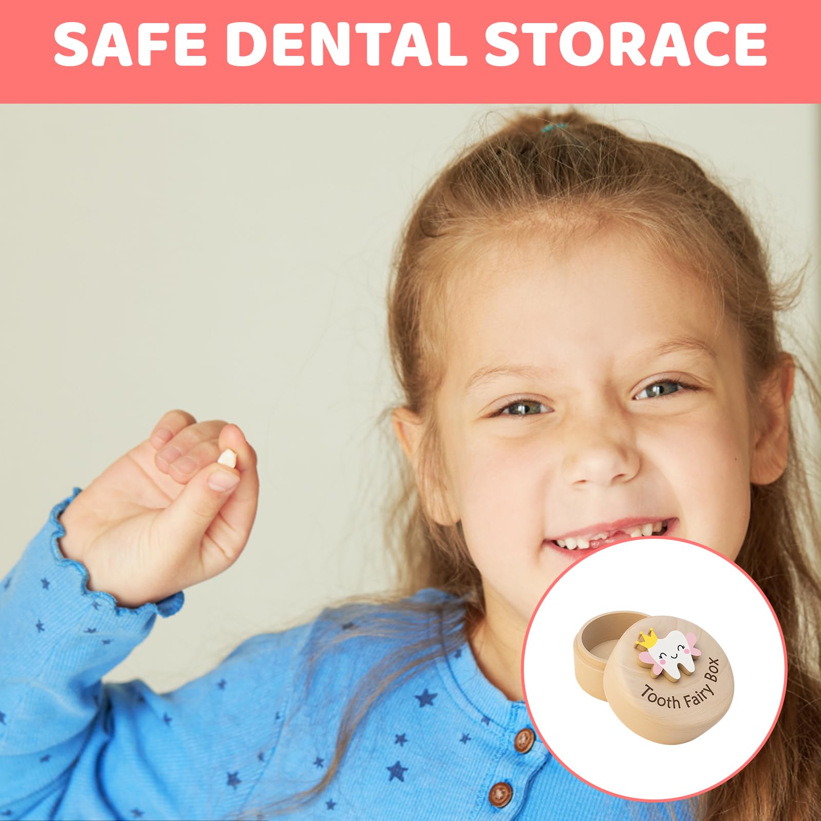 Wnzdp 4Pcs Tooth Fairy Kit with Wooden Box, Keepsake Bag, and 2 Coins - Image 4