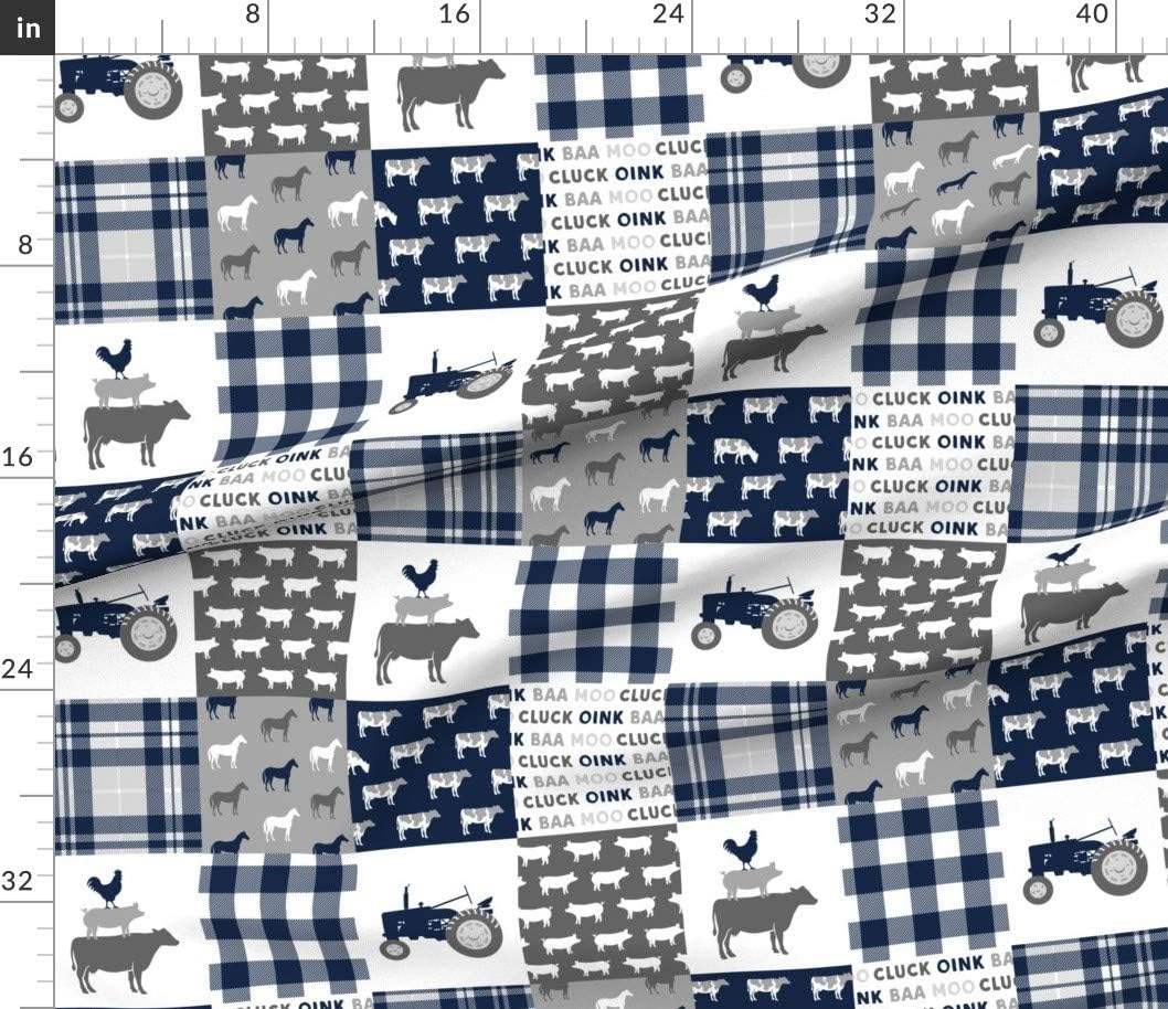 Spoonflower Fabric - Farm Patchwork Blue Buffalo Plaid Tractor Country Rustic Quilt Topper Printed on Petal Signature Cotton Fabric by The Yard - Sewing Quilting Apparel Crafts Decor
