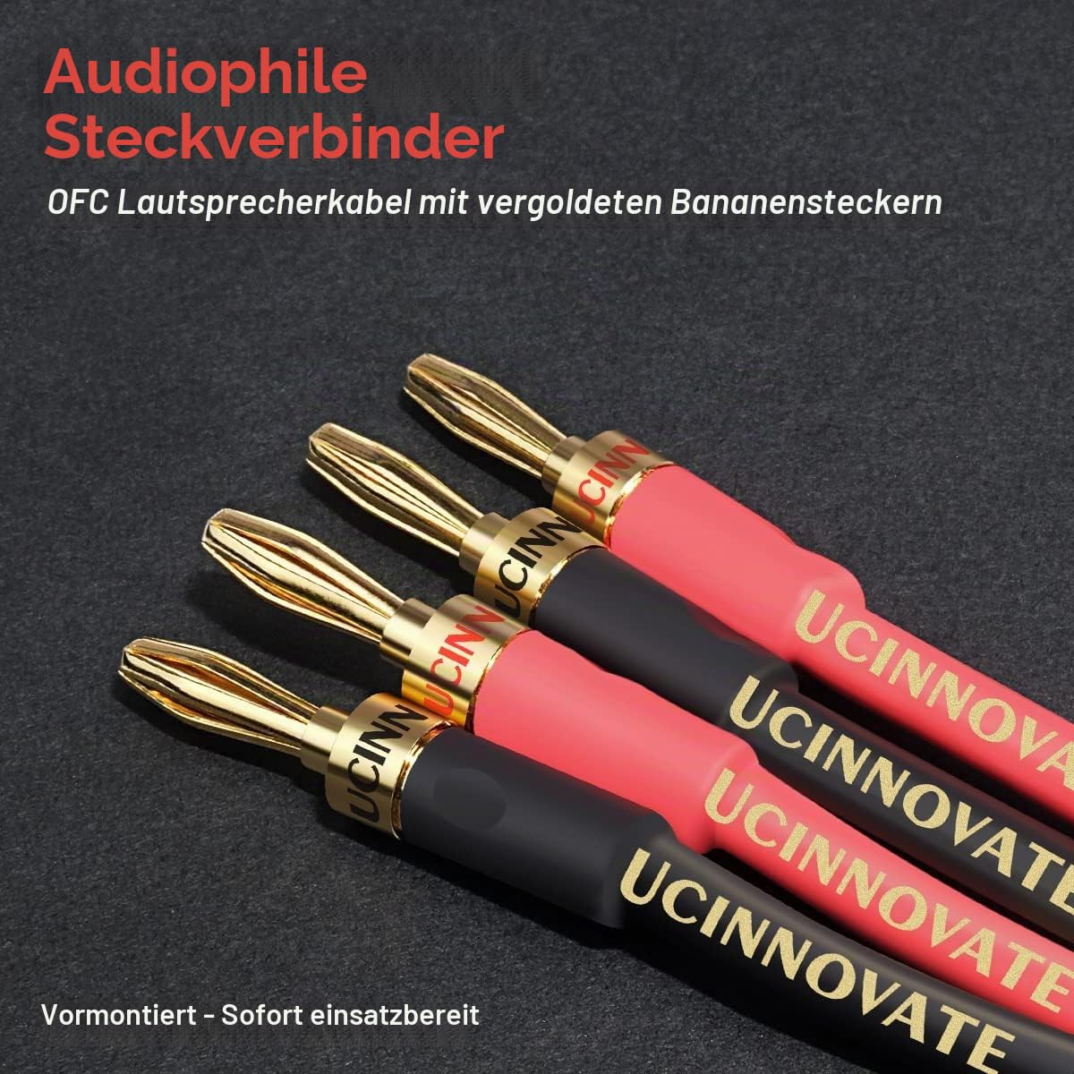 HiFi-OFC-Lautsprecherkabel mit Bananenstecker, 2X 3m, vergoldete Bananenstecker, männlich auf männlich, 600 Stränge, 14 AWG, für Audio-Lautsprecher, HiFi-Systeme, Heimkino (3 m)