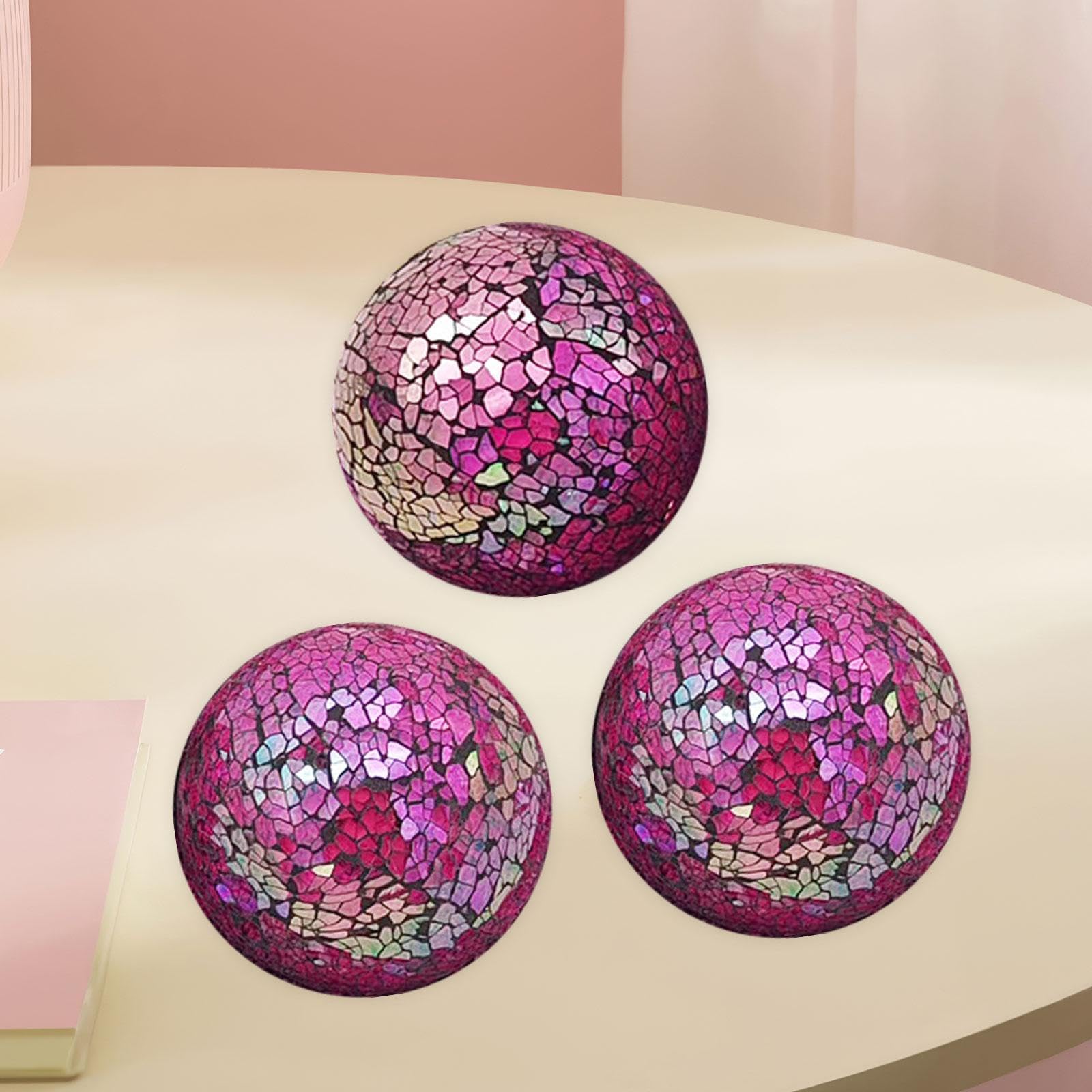 3 Sfere a Mosaico di Vetro 8 Cm per Vasi E Disposizioni Da Tavolo in Stile Moderno, Viola