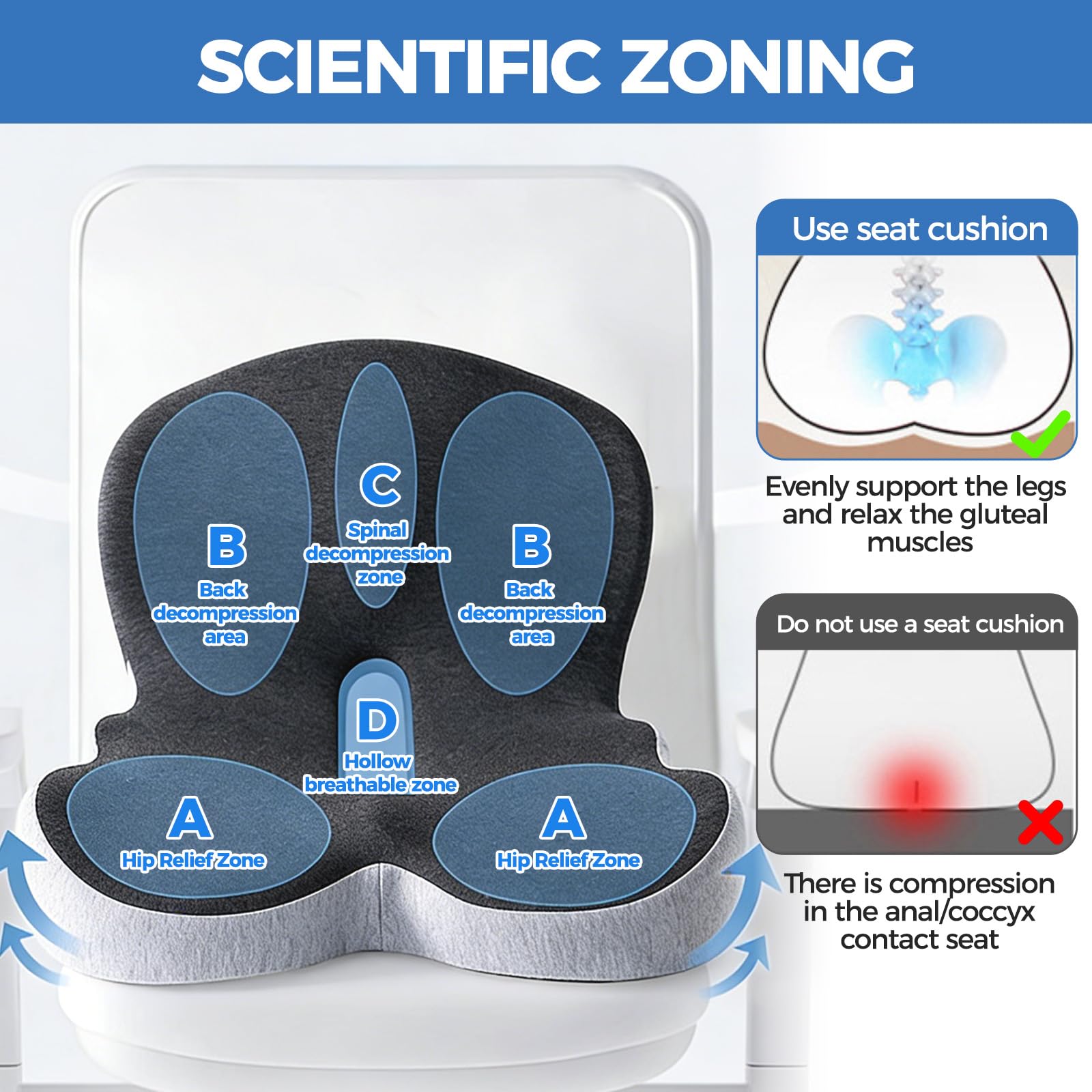 NCONCO Cuscino Sedia Ufficio,con Schienale Supporto Lombare Memory Foam Aumenta il Comfort U-Shape per Auto Guidatore Sedia a Rotelle Scrivania