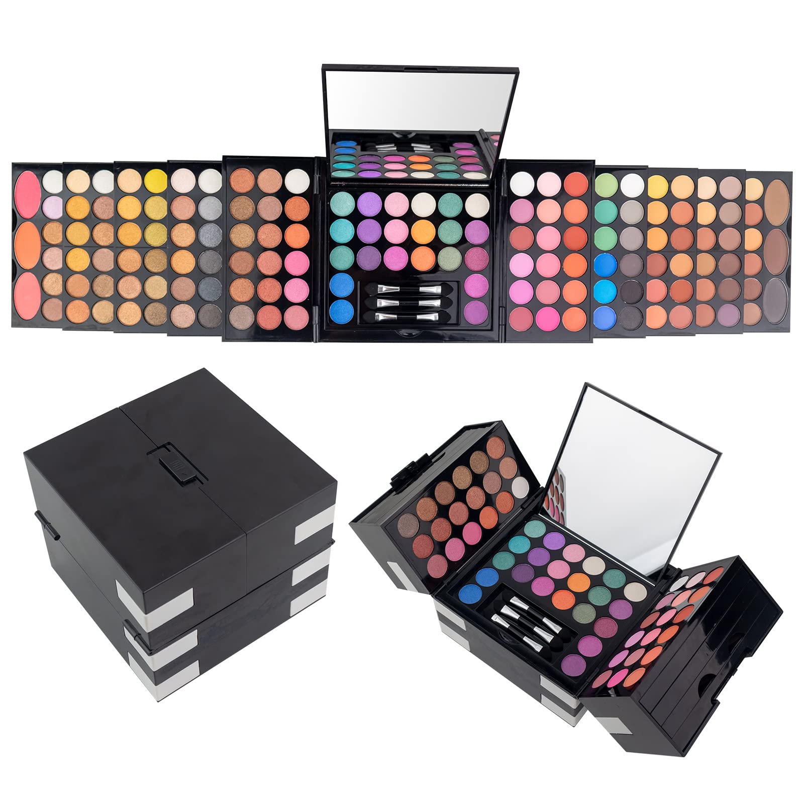 COOLBABY 142 Color Eye Shadow 3 Color Powder Blusher 3 Color Eyebrow Powder with Mirror Makeup Case Cosmetic Suit