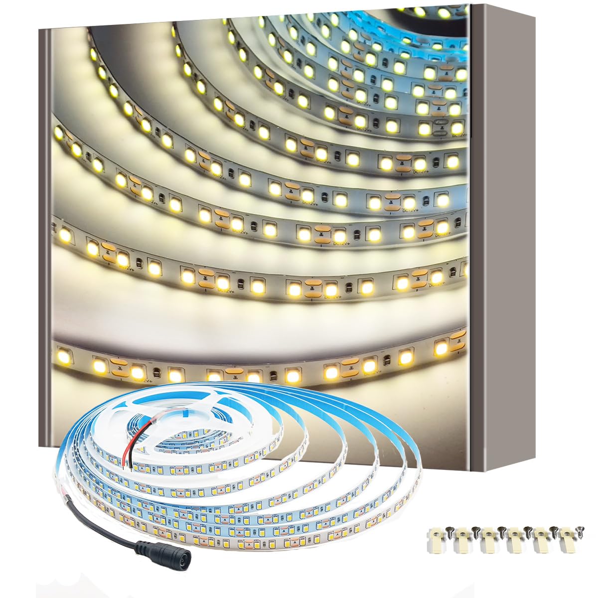 Homina H 4000K Homina Led Strip Lights, 5M 600 Leds 24W Led Light Strip, Bright Natual White Dimmable Tape Light For Bedroom, Kitchen, Closet, Under Cabinet, Indoor Only(Not Include Adator And Dimmer)