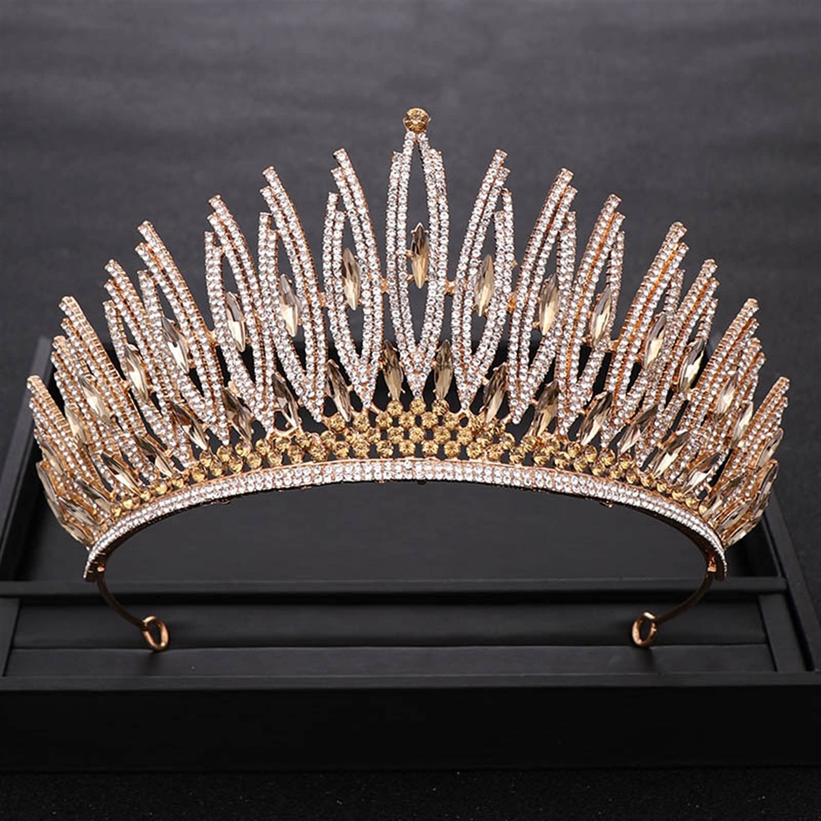 Tocados de Boda Lujoso Rhinestone Crystal Gold Wedding Big Crown Nupcial Tiara Mujer Beauty Pageant Bridal Hair Jewelry Accesorios Regalo Tocado Novia