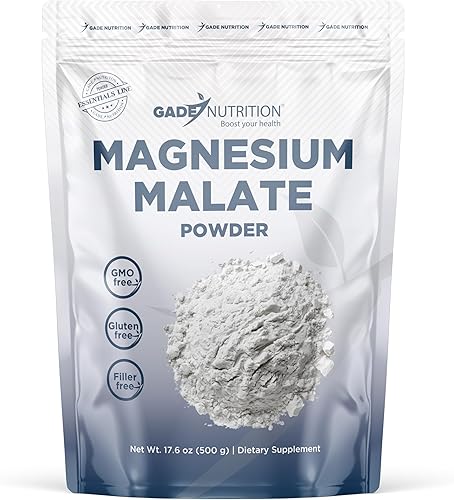 Gade Nutrition - Polvo de malato de magnesio puro Sin OMG, sin gluten, sin relleno, altamente absorbente Fabricado en Estados Unidos