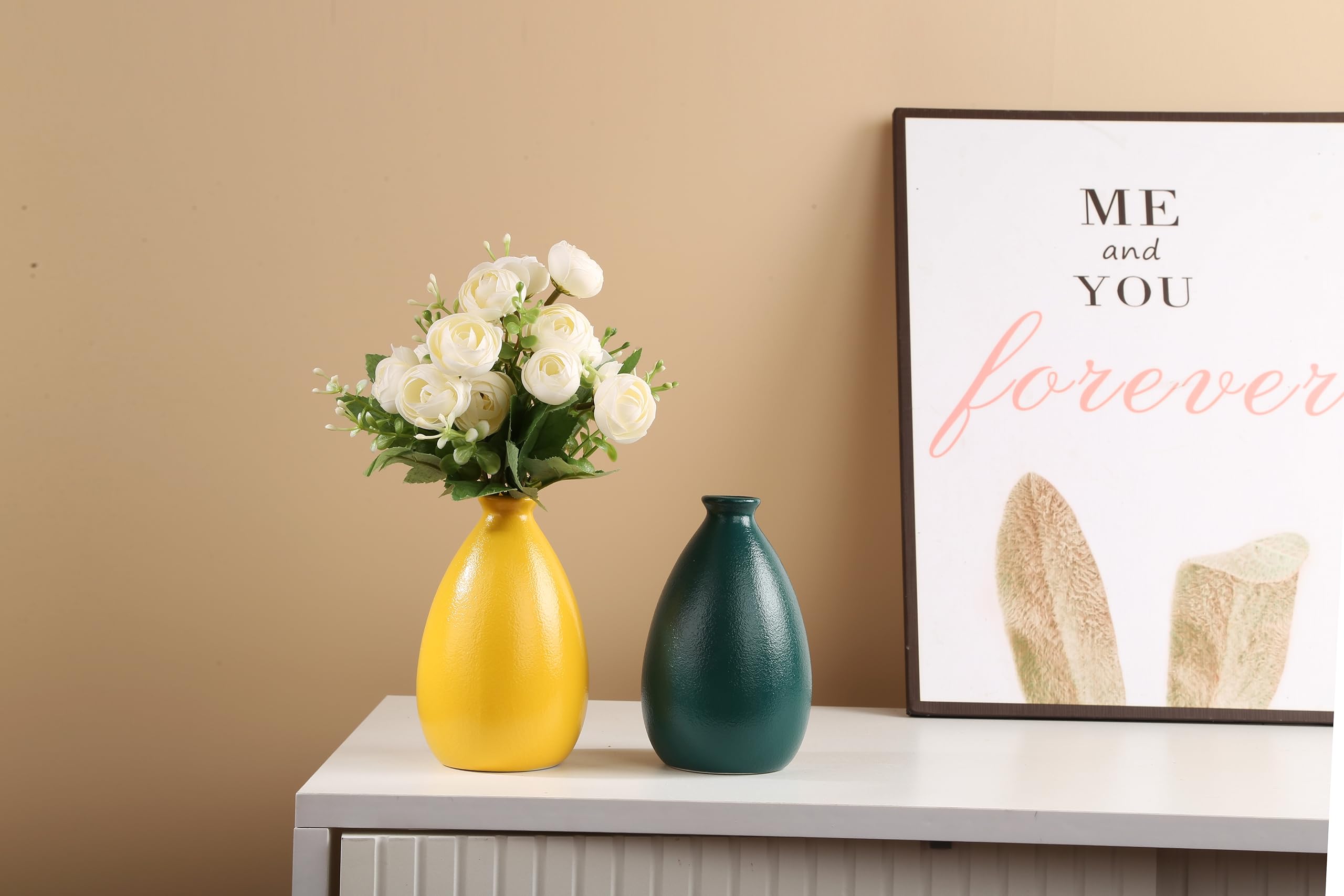Dunkelgrüne Keramikvase – 8,5 X 15,9 Cm, Moderne Trockenblumen-Vase Für Wohnzimmer, Büro & Mehr