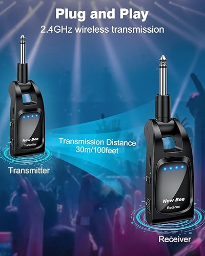 Miniatura 2 de Sistema de guitarra inalámbrica de 2.4 GHz con 6 canales de audio recargable, transmisor inalámbrico de guitarra receptor para guitarra bajo,