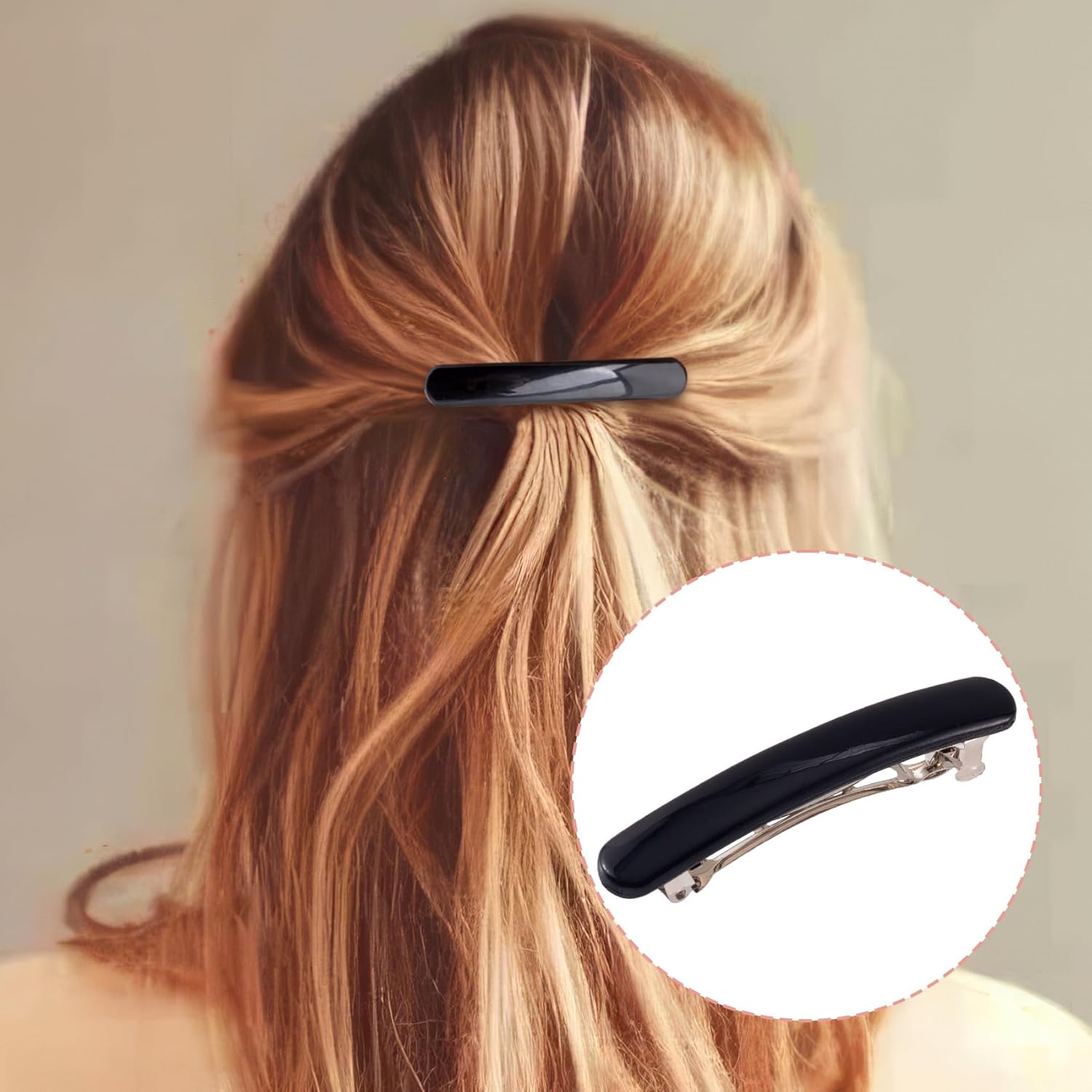 10PCS French Barrette Hair Clips for Women, 2.48 Inch Small Tortoise Shell Hair Clip, Curved Glossy Thin Hair Flat Hair Accessories for Women - Black, Oval Style - Image 5
