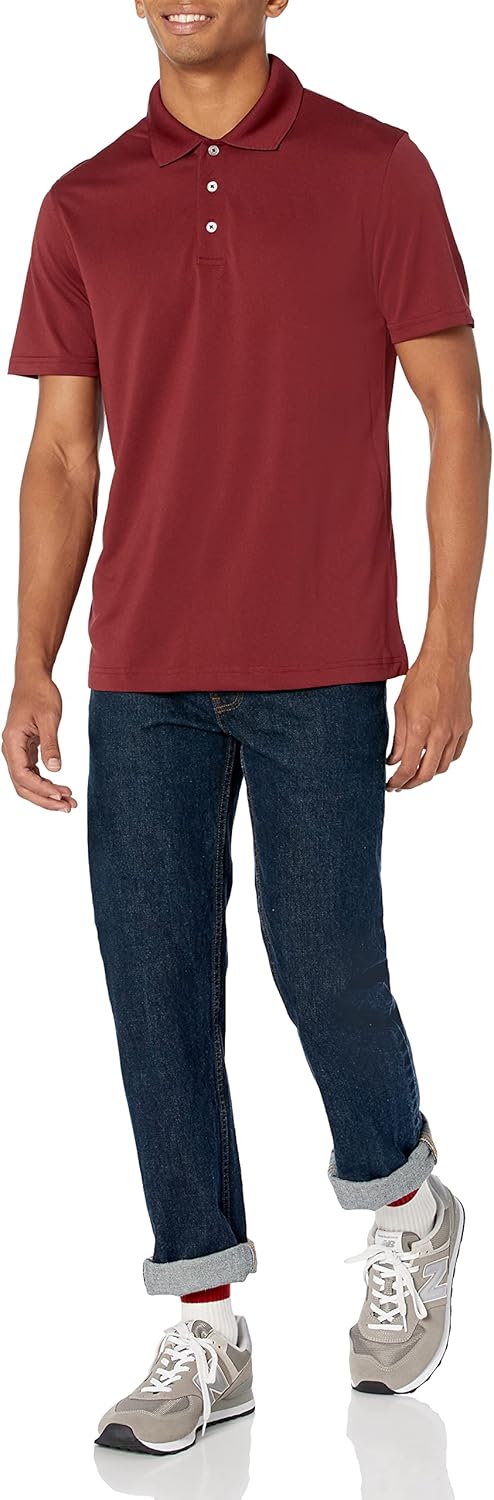 Amazon Essentials Men's Slim-Fit Quick-Dry Golf Polo Shirt-Discontinued Colors Polyester Burgundy Medium