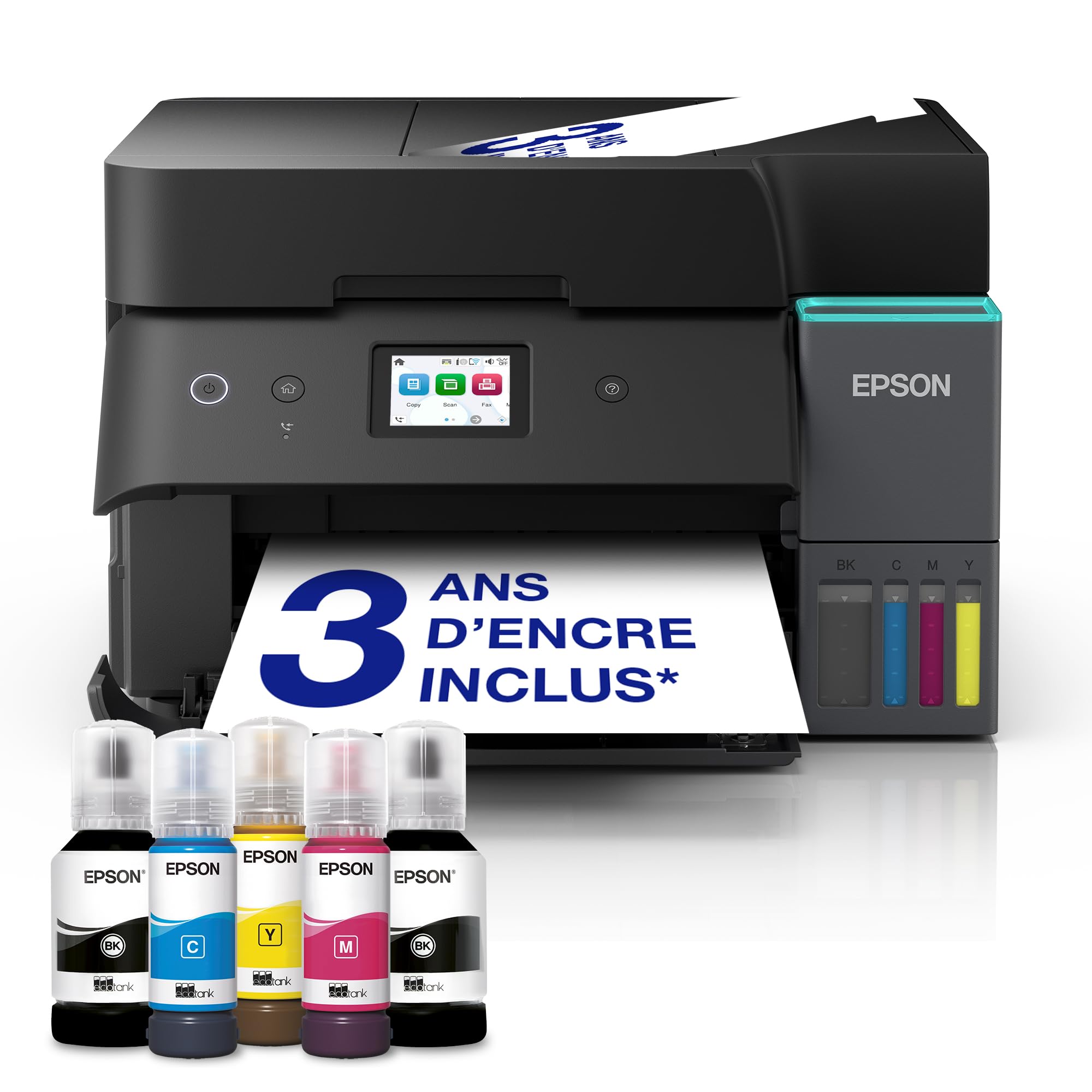 Epson Solution d’Impression A4 EcoTank ET-4955 avec Wi-FI, réservoirs d’Encre AirPrint, Chargeur de Documents, Impression, numérisation, Copie et fax Recto Verso + Jusqu’à 3 Ans d’Encre Inclus