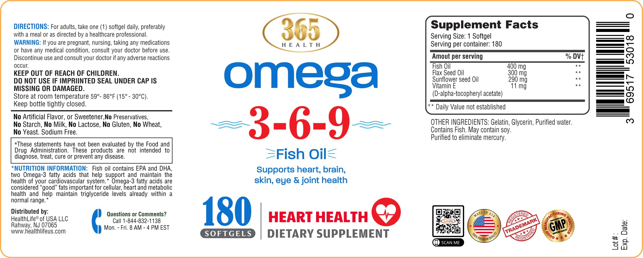 365 Health Omega 3-6-9 180 Softgels | from Fish, Flaxseed, Borage Oils | Non-GMO & Gluten Free — Amazon image 4