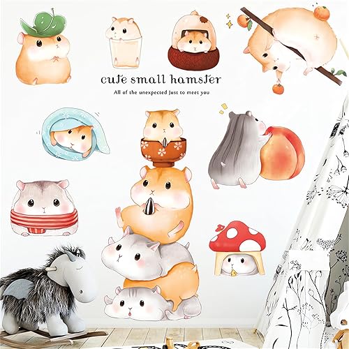 Miniatura 2 de Bunch of Cute Small Hamsters Wall Stickers, sacinora Cartoon Animal DIY Wall Decal Vinilo extraíble Peel and Stick para niños, bebé, sala de estar,