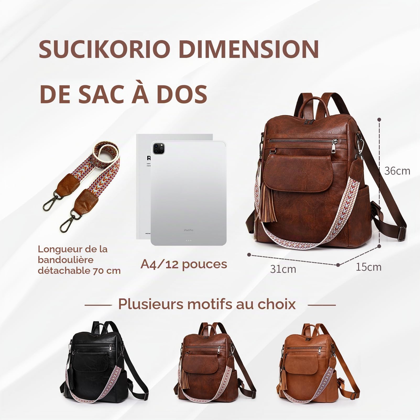 Petit Sac a Dos Cuir Femme Vintage, 2 en 1 Sacs à Main Portés Dos Femme Imperméable Cuir Sac à Dos élégant Plusieurs Poches Sac a Dos Antivol pour le Loisir, Voyage
