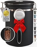 Veken Coffee Canister with Window,Airtight Stainless Steel Pantry Container,Home Kitchen Food Storage Organizers for Ground,Beans,Espresso,Rice,Tea,Sugar,Cereal, Decor,Bar Accessories,Gifts,22OZ,Black