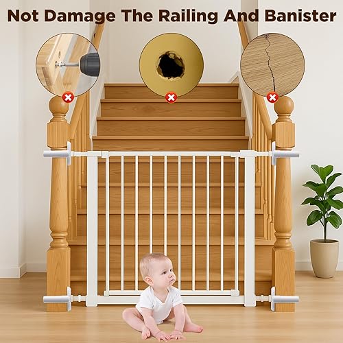 Miniatura 5 de 2 Pcs Baby Gate Banister Adapter, No Hole Stairway Baby Gate Mounting Kit, Works with RetractableMeshIron Gates, Stair Banister Protector (Not