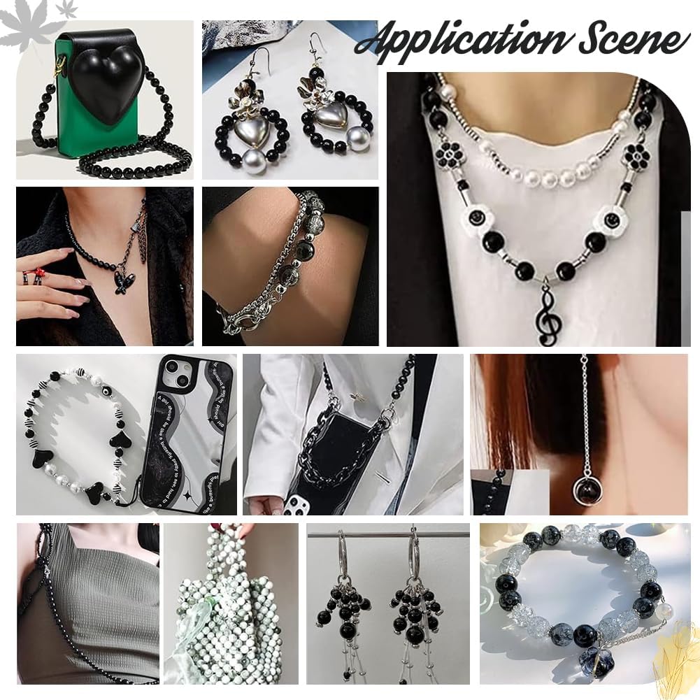 PH PandaHall 900pcs 6mm Marble Glass Beads, 15 Color Black White Bracelet Beads Round Loose Beads Crystal Bead for Bracelet Earring Necklace Jewelry Making Halloween Eid Mubarak Ramadan Decoration - Image 6