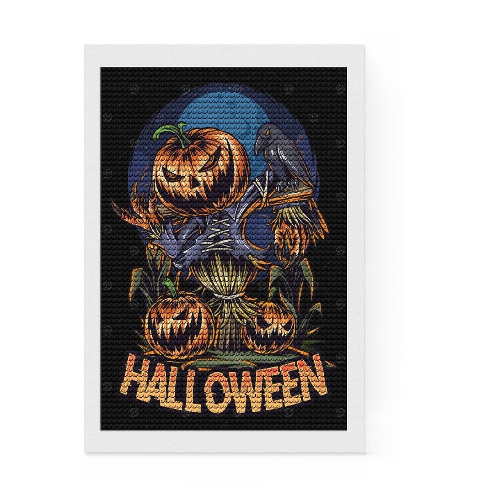 Junmoney Halloween Pumpkin DIY Diamond Art Canvas Kit 8"x12", Easy to Follow Symbols, Finish and Display, Creative Leisure Activity