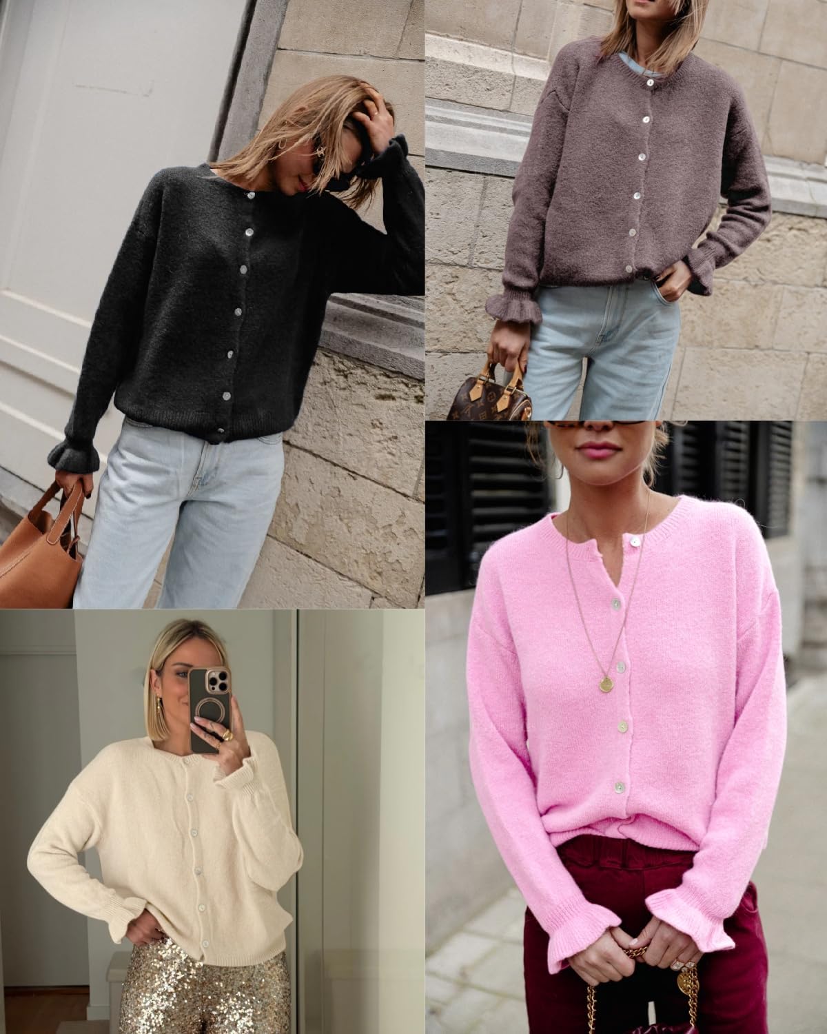 Saodimallsu Womens Cardigan Sweaters Button Down Knit 2025 Fall Ruffle Long Sleeve Sweater Open Front Trendy Outwear - Image 6