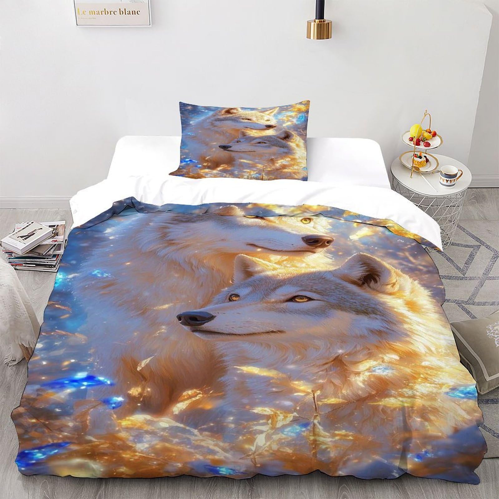 Housse de couette loup microfibre 135x200 évite les plis sans repassage