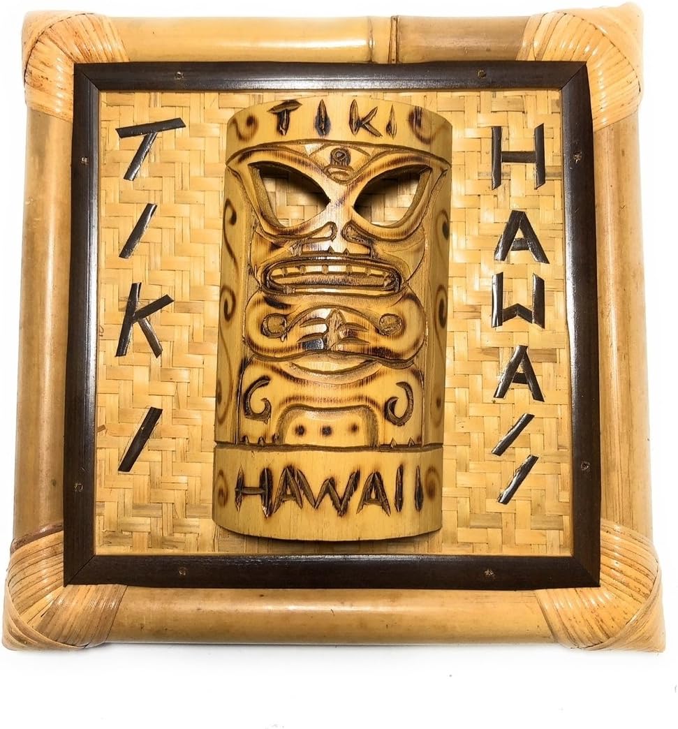 BAMBOO TIKI SIGN "TIKI HAWAII" W/ BAMBOO TIKI MASK TIKI BAR DECOR