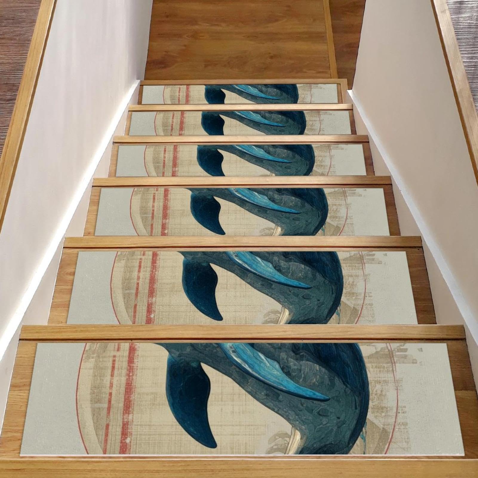 Tapis d'escalier antidérapants lot de 15 marches résistantes motif dauphin bleu