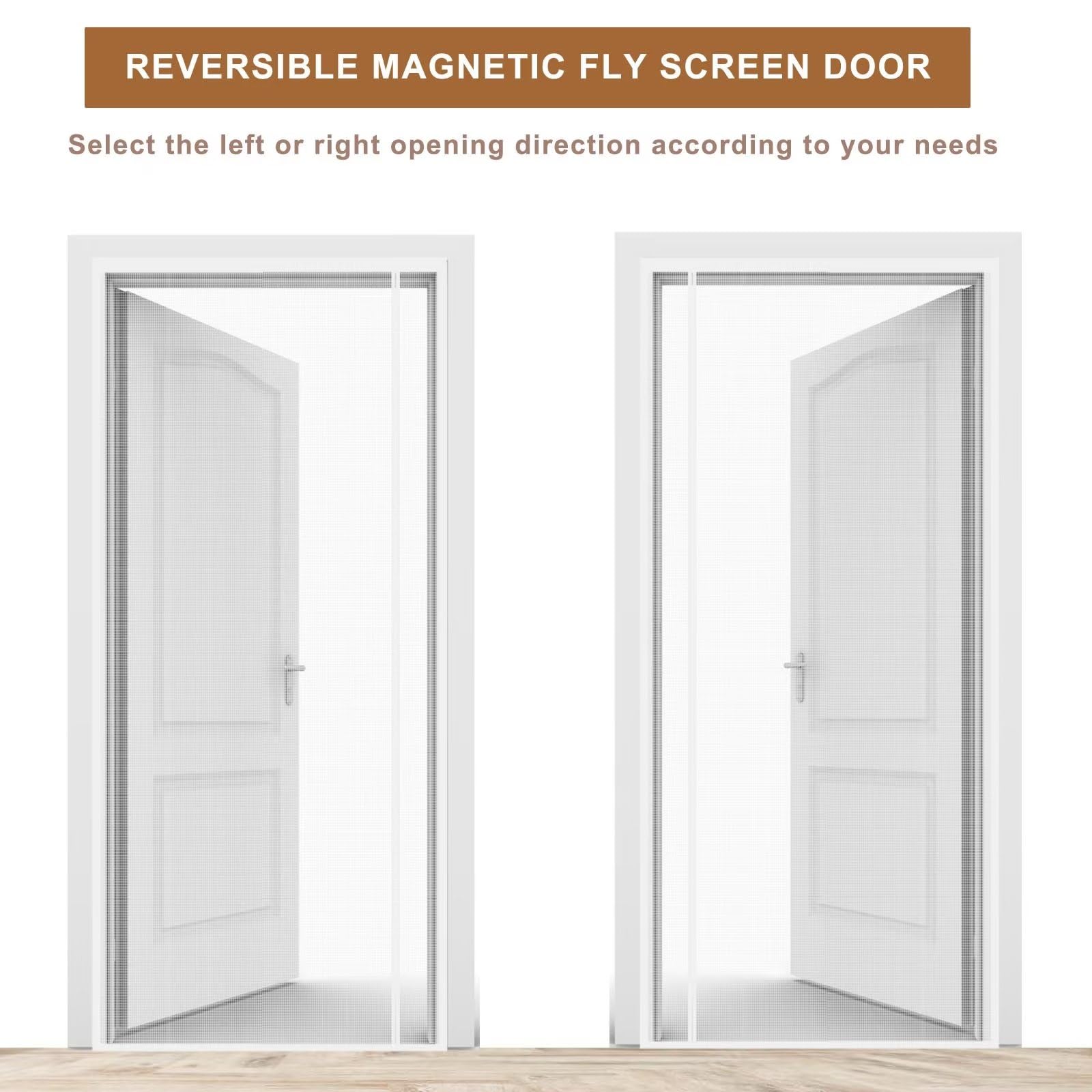 Moustiquaire Porte Magnétique 90x215cm Ouverture Latérale Fibre de verre，Peut être Tourné à Gauche et à Droite Moustiquaire Porte Fenetre maillage renforcée，Fermeture Automatique，Anti-rayures