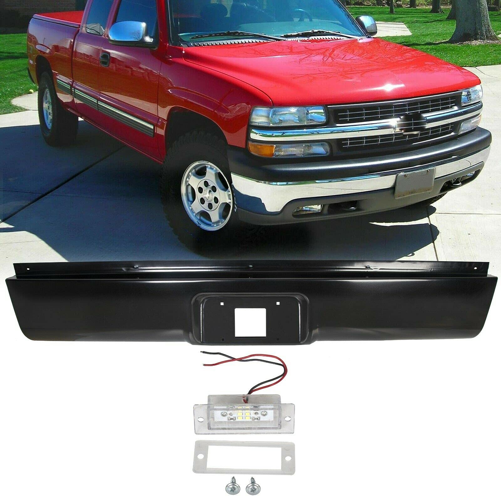 Wajir 1pc Rear Black Steel Bumper Cover Roll Pan for Chevy Silverado/GMC Sierra 1500 1999-2006|Chevy Silverado/GMC Sierra 1500HD 2001-2003 2005-2006|Chevy Silverado/GMC Sierra 2500 1999-2004 WJR1600