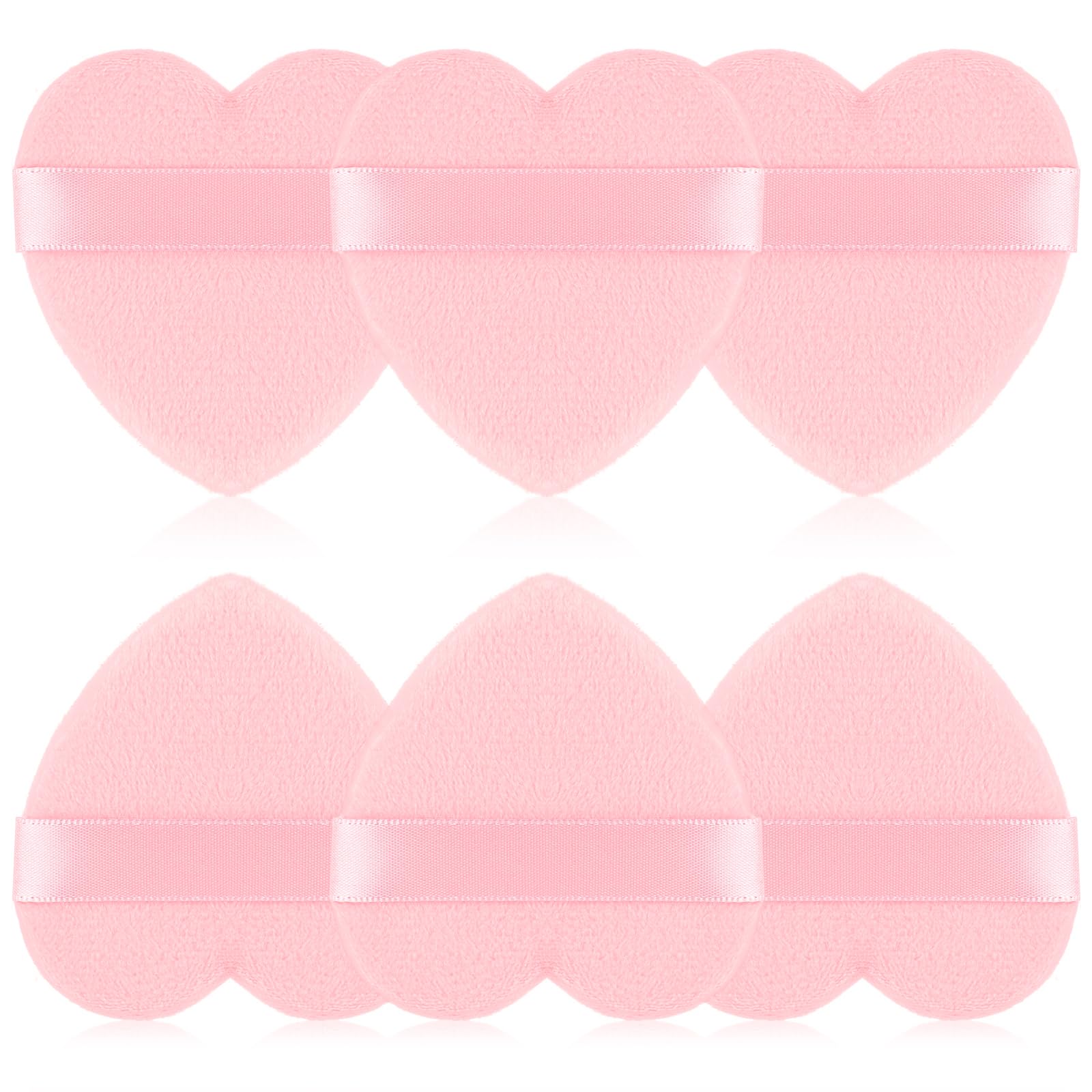 Triangle Powder Puff 6 Pcs Face Powder Puff Heart Makeup Puff Velour Soft Puffs Dry Wet Setting MIni Beauty Tool Reusable Puff Cottons With Strap For Setting, Contouring, Eyes, (Pink)