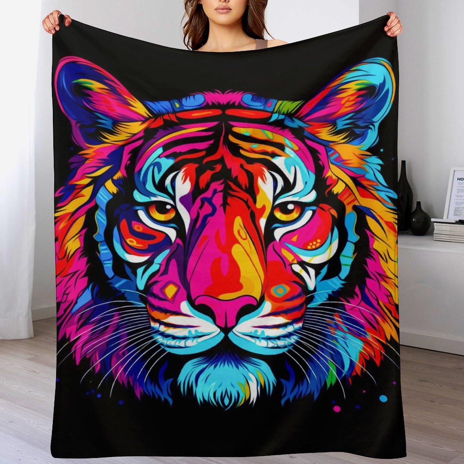 Couverture en polaire chaude et légère avec motif tigre 3D toutes saisons
