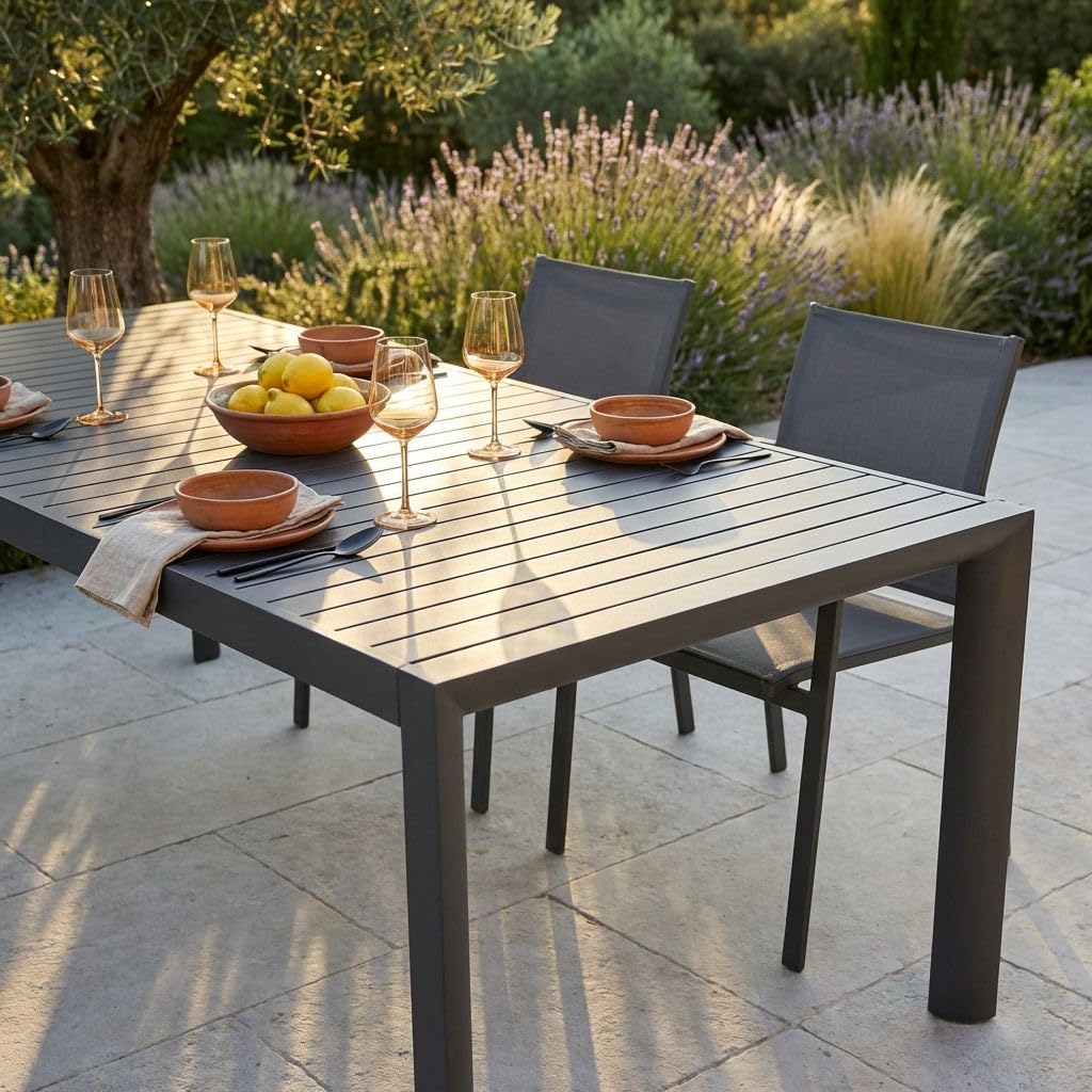 milani home - tavolo da giardino allungabile, alluminio, 10 posti, taupe, piano 160/240 x 70 cm