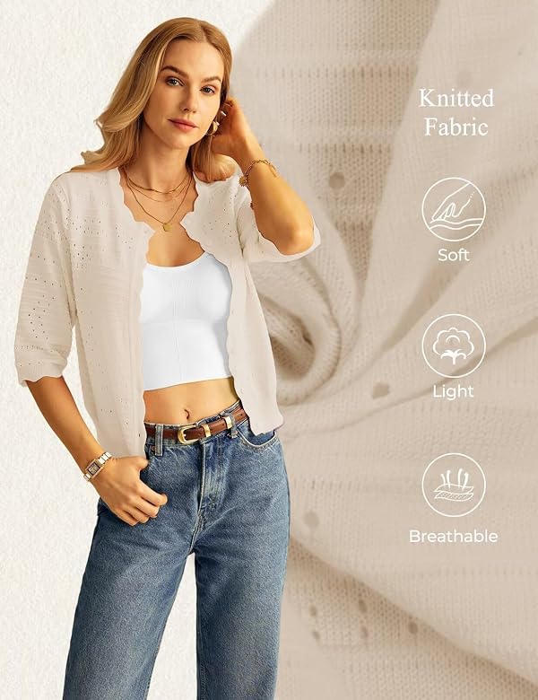 GRACE KARIN Womens Short Sleeve Cardigan Sweater Lightweight Cropped Cardigan Trendy Dressy Casual Floral Bolero Shrugs Beige by GRACE KARIN - Used condition - US$20.30