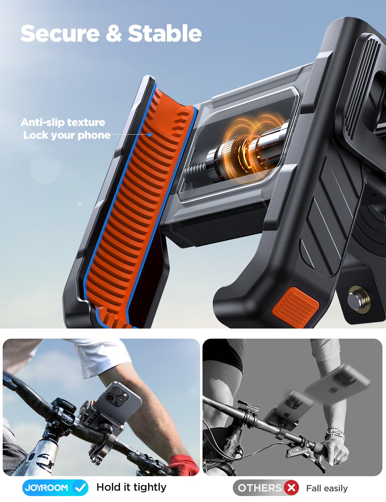 JOYROOM Uchwyt na telefon komórkowy do roweru 【Amortyzator wstrząsów】 Motocyklowy uchwyt na telefon komórkowy 【szybki uchwyt 1S】 Uniwersalny uchwyt na telefon komórkowy na kierownicę rowerową i