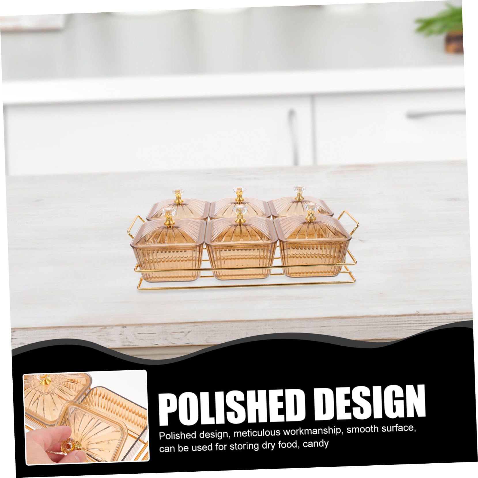 SOLUSTRE Plato de Aperitivos con 6 Compartimentos, Bandeja para Snacks y Frutas, Diseño con Tapa Ámbar, Resistente y Multifuncional para Reuniones y Fiestas en Casa