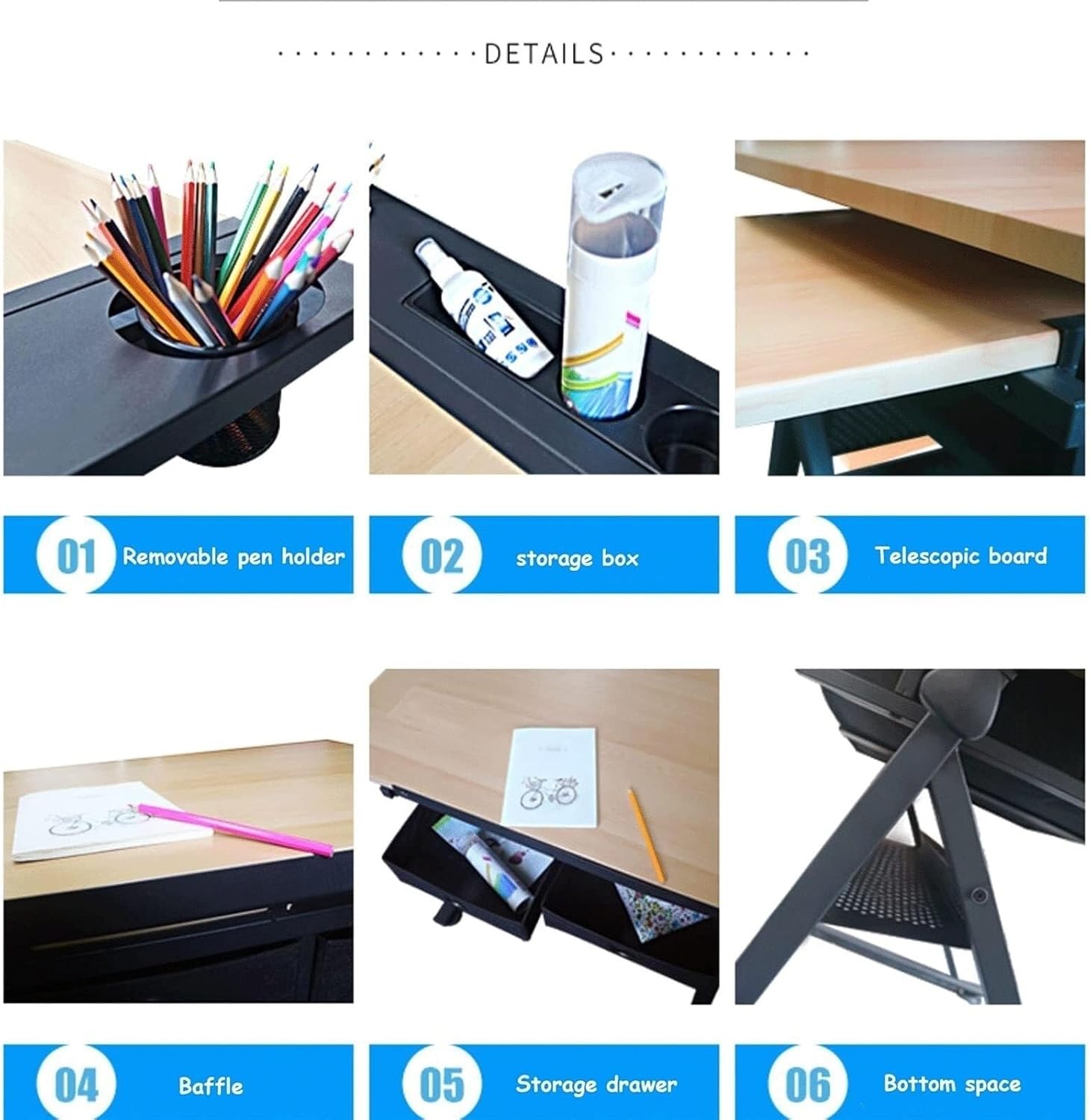 Folding Adjustable Drafting Table with Storage Drawer, Craft Table Drawing Desk for Sketching & Painting, Studio Work Station