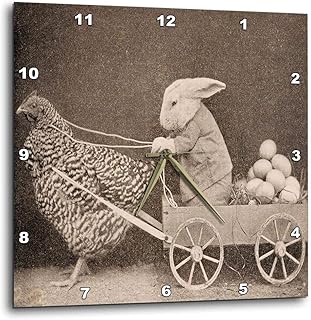 3dRose dpp_37253_1 Victorian Photo Rooster Pulling Bunny-Wall Clock, 10 by 10-Inch