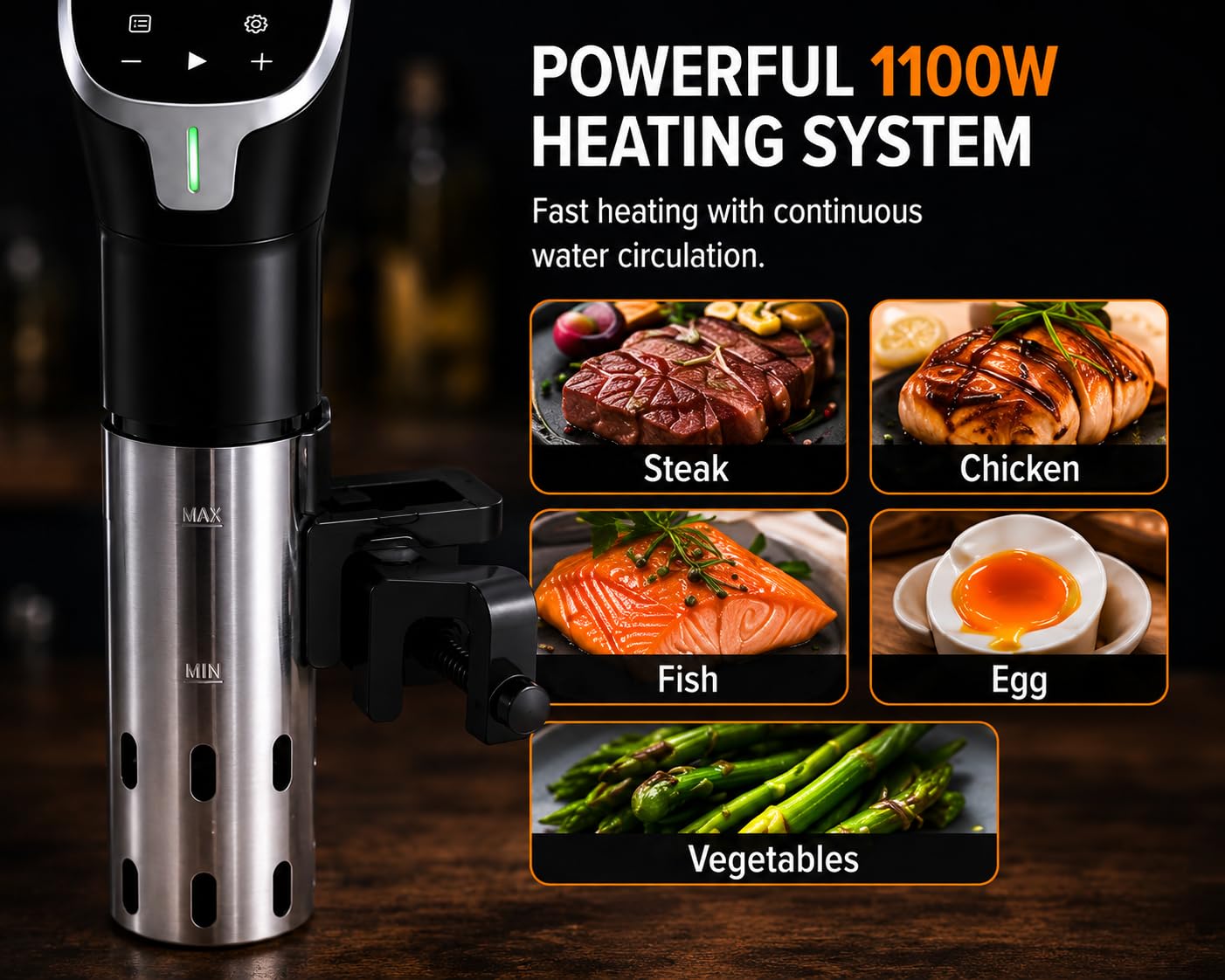 1100W Sous Vide Precision Cooker with Touchscreen & WiFi App Control, 24-Hour Delay Start, Accurate Temperature Control for Perfect Cooking