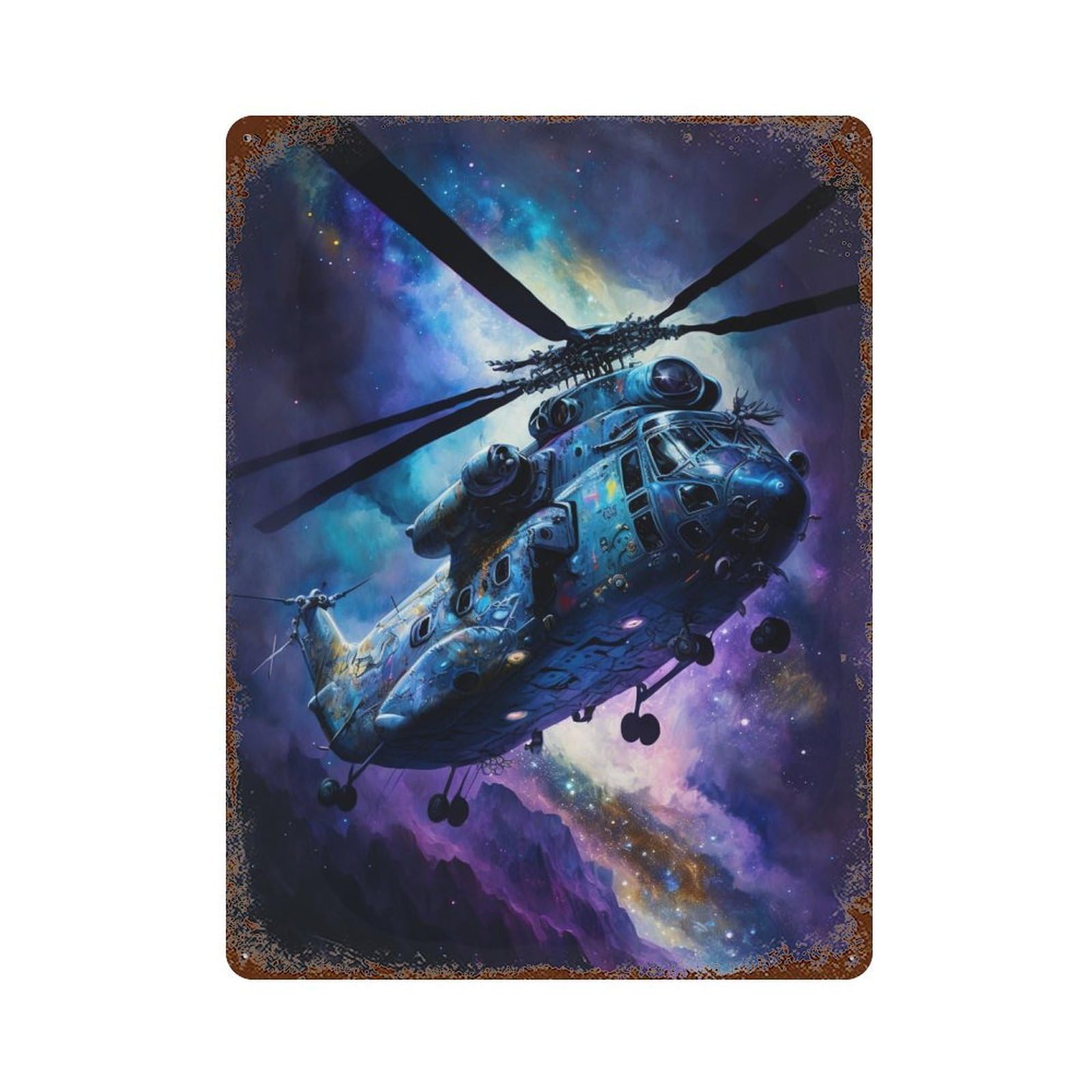 Garage Style Galactic Helicopter Adventure -3 Decorative Tin Sign 15.7"x11.8", Novelty Wall Decor for Bar And Workshop