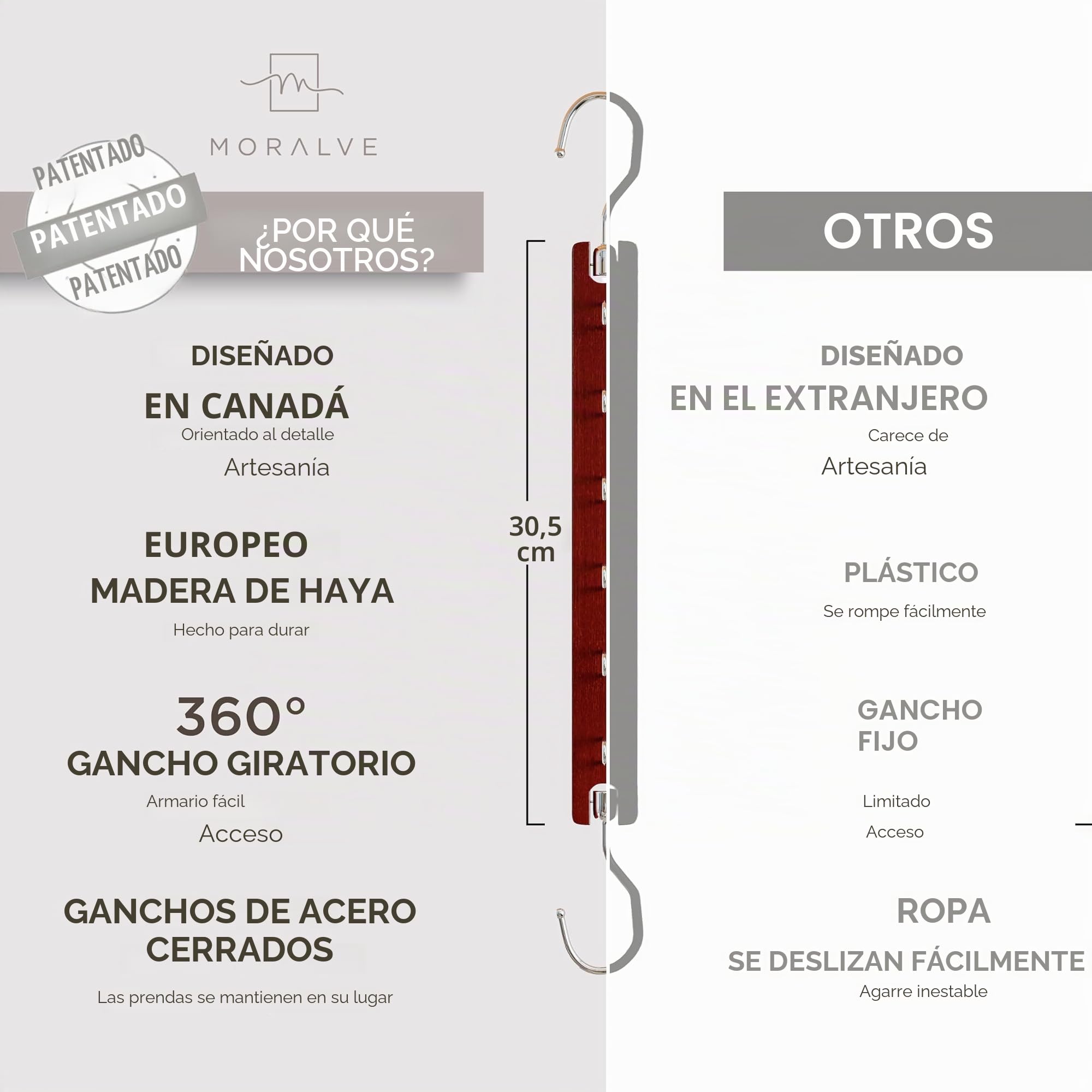 MORALVE Perchas Ahorradoras de Espacio para Armario – Paquete de 4 Organizador de Camisas de Madera de Haya Europea de 6 Niveles con Gancho Giratorio de 360° – Colgador de Ropa Plegable para