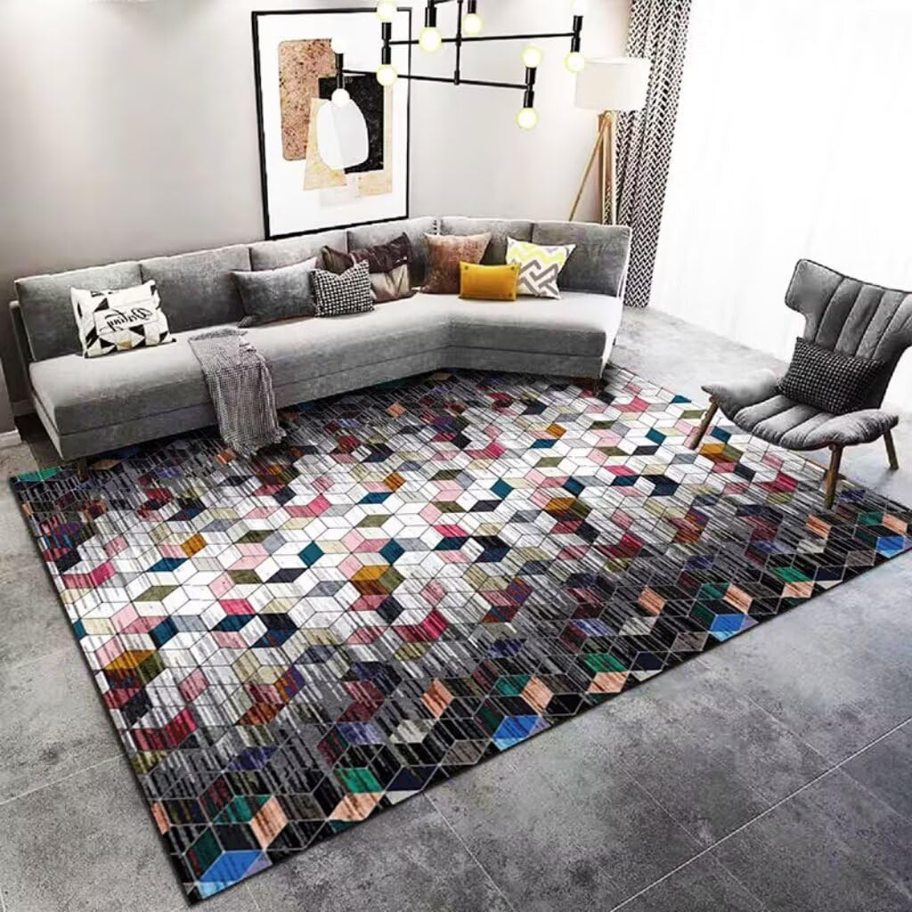 Tapis de salon résistant et antidérapant au design multicolore moderne