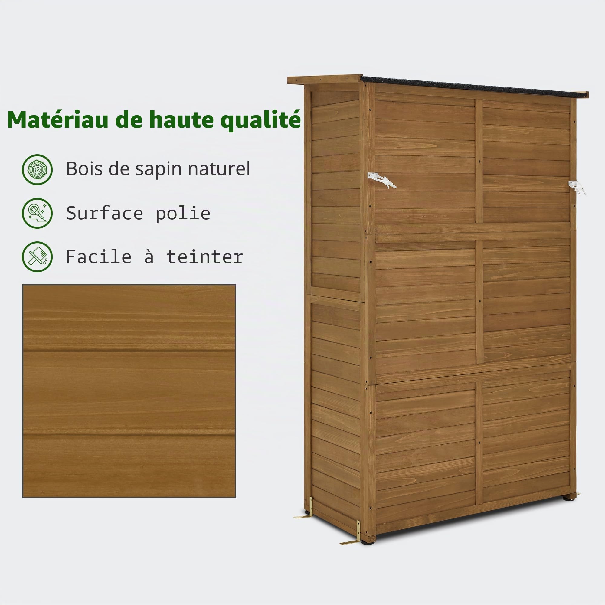 M MCombo Armoire de Jardin Abri de Jardin en Bois Résistant aux intempéries, abri de Jardin extérieur Étanche, pour l'extérieur Balcon Terrasse, 55×110×175 cm, 0130D (Naturel)