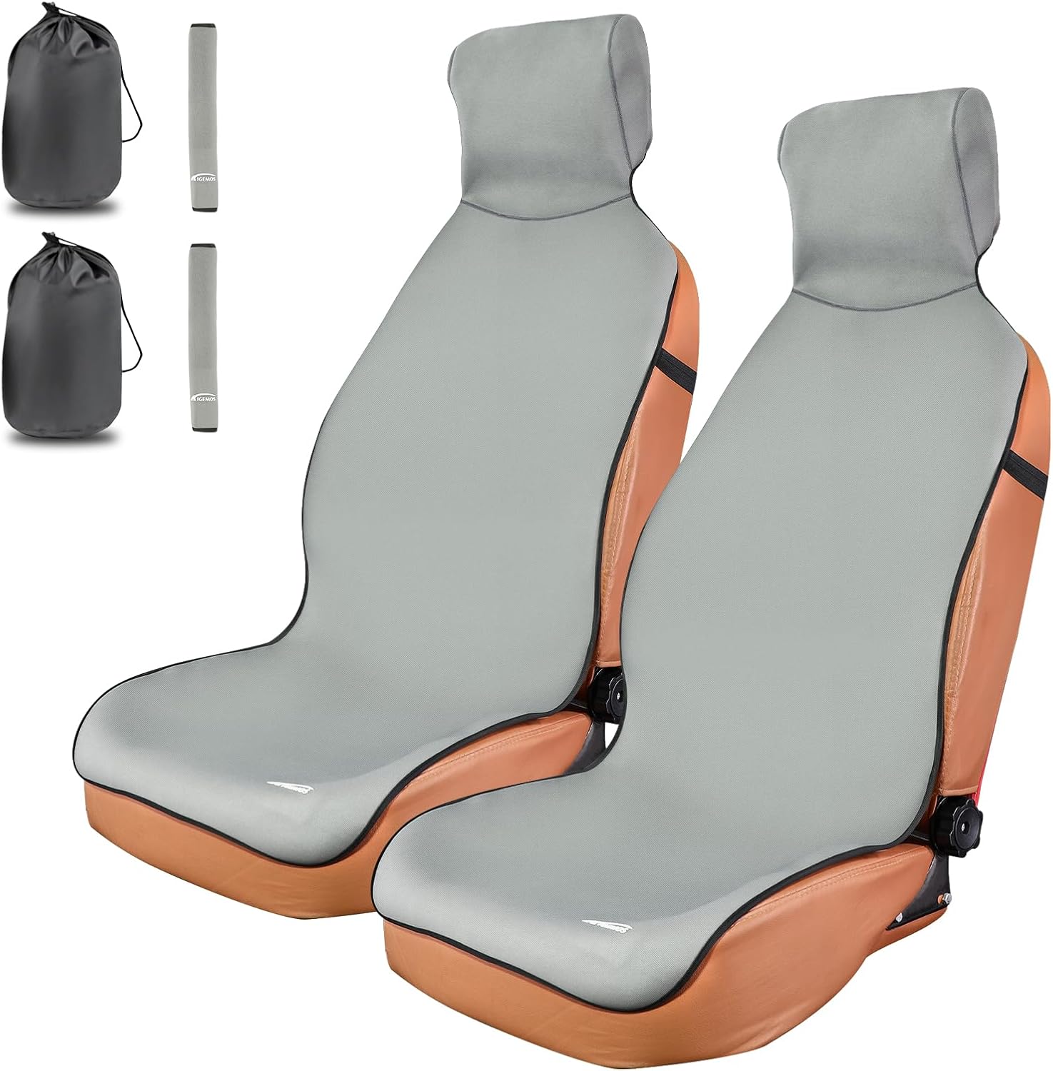 2 Pack Waterproof Car Seat Covers - Universal Fit Rubber Front Seat Protectors for SUVs, Sedans & Trucks - Non-Slip Backing for Fitness, Gym & Pets - Gray