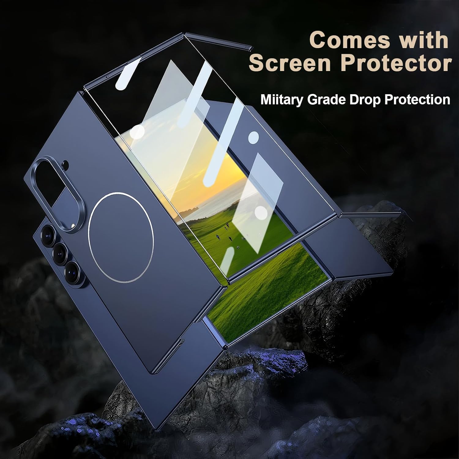 for samsung galaxy z trifold magnetic case with built-in screen protector?ultra slim shockproof phone case matte pc cover supports wireless charging?for galaxy z trifold?black?