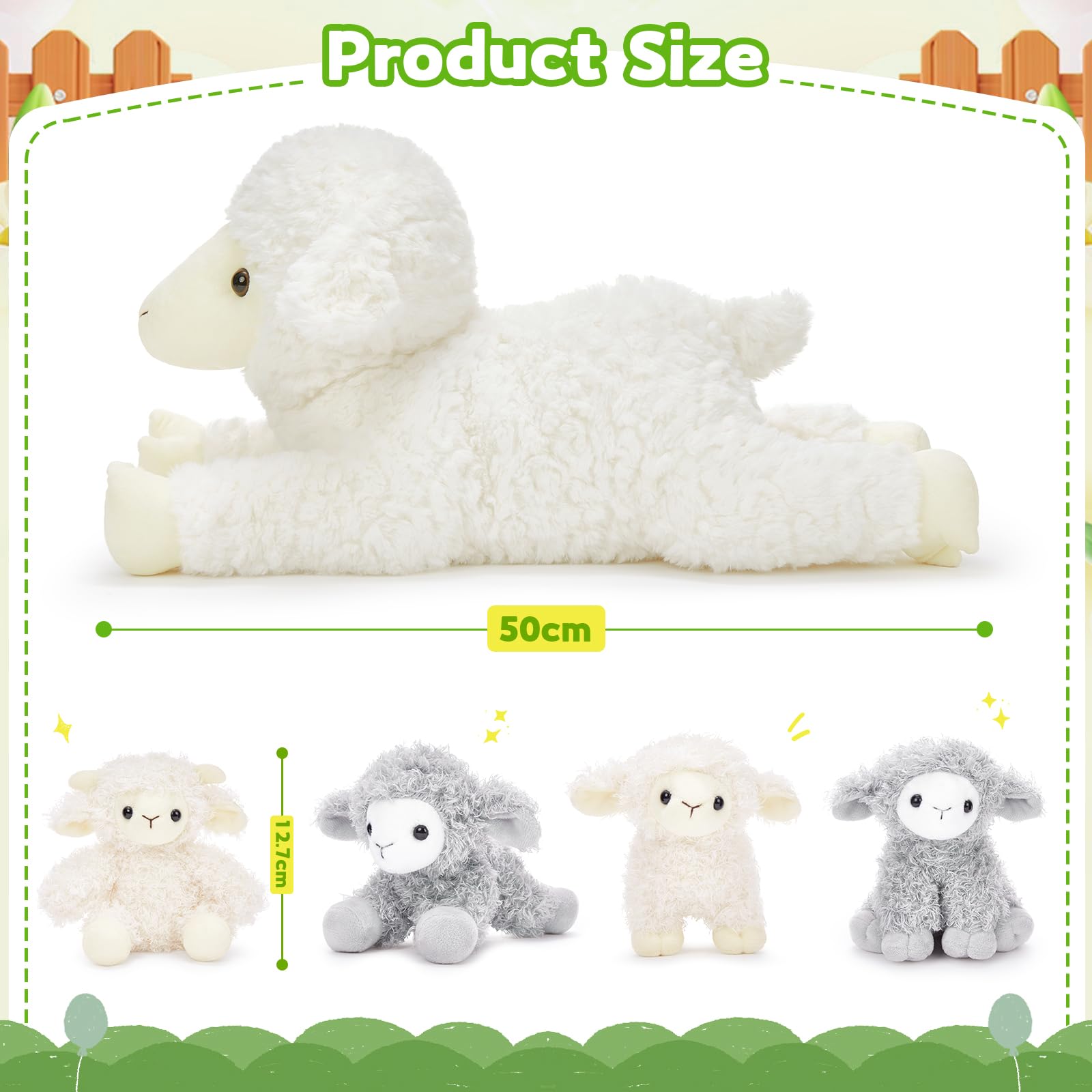 MorisMos Sheep Teddy with Babies inside, Lifelike Cuddly Goat Stuffed Animal Plush Soft Toys, Kawaii for Kids Girls Boys Birthday Party Decoration (50 cm) — view 3