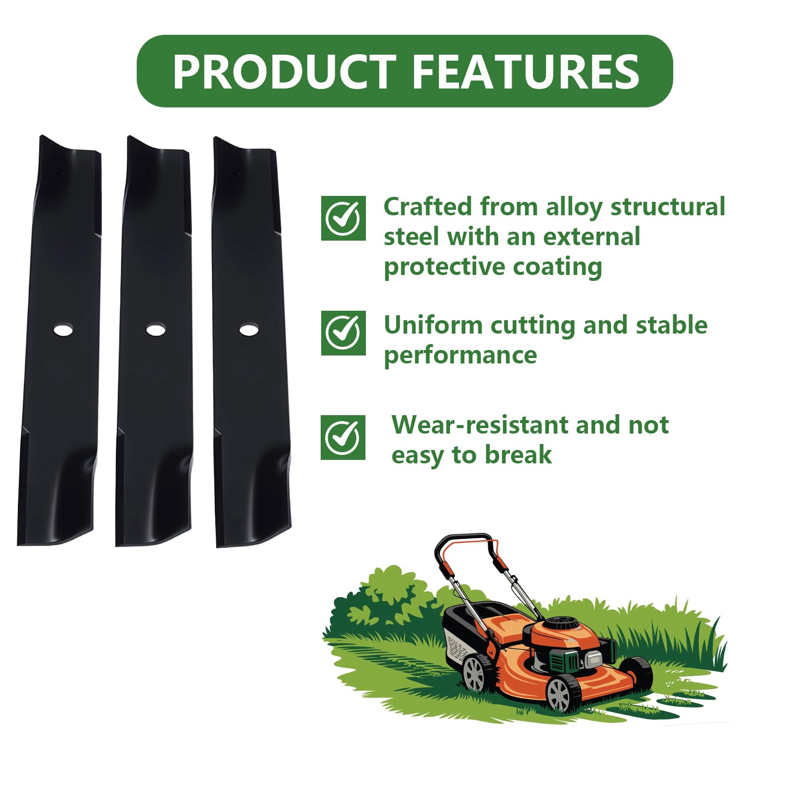 603995 795526 Cuchillas para cortacésped Cuchillas Alta elevación Mulching 52 Pulgadas (132,08 cm) Repuesto Plataforma 3Piezas