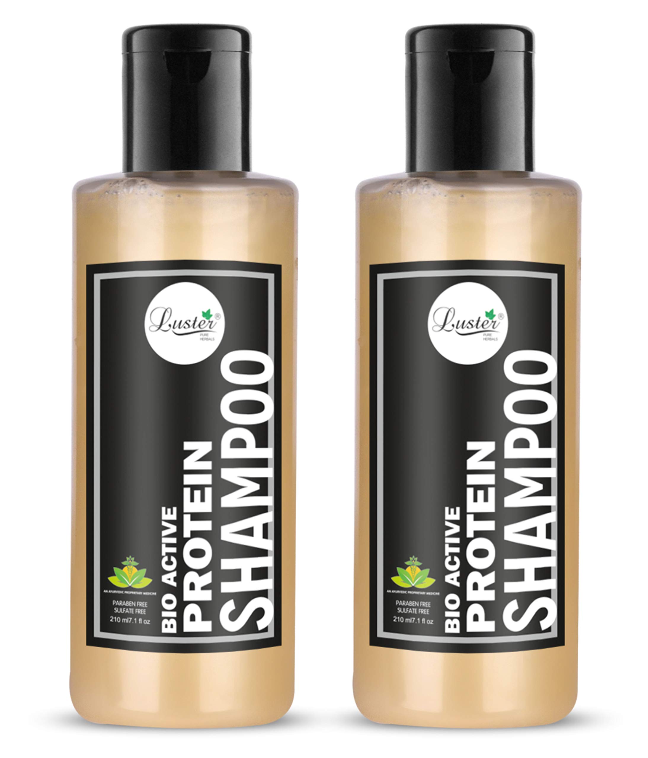 Luster Bio Active Protein Shampoo | 100% Natural Ingredients | Shampoo For Hair Growth & Hair Fall Control | For Women & Men (Sulphate & Paraben Free) - Pack of 2-210 ml