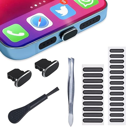 CaseBuy Protector de polvo para altavoz de teléfono, cubierta antipolvo, calcomanías adhesivas de malla incluidas, enchufe de puerto de carga,