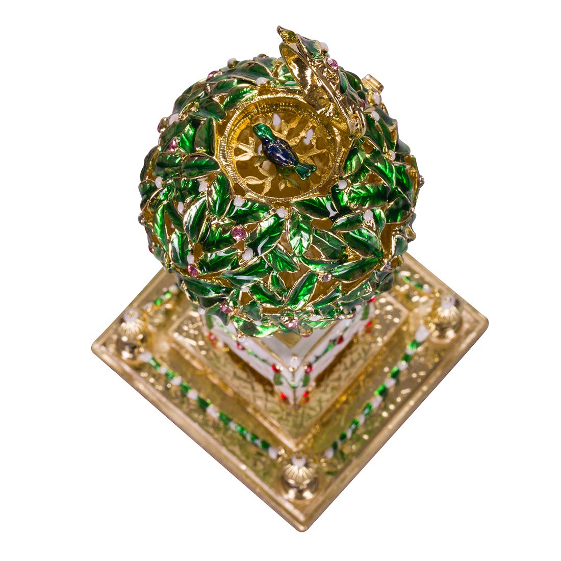 danila-souvenirs Œuf à la Fabergé/boîte à bijoux Laurier (Oranger) avec oiseau 16 cm, vert